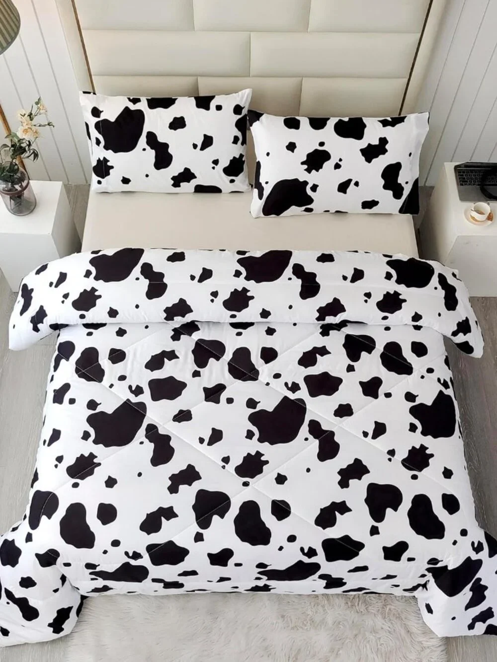 3 Pieces Milk Cow Print Stuff Bedding Comforter Set Full with 2 Pillowcases for